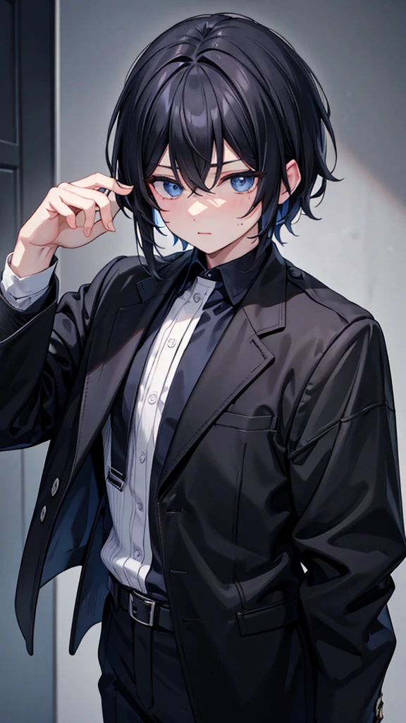 black haired blue eyed man