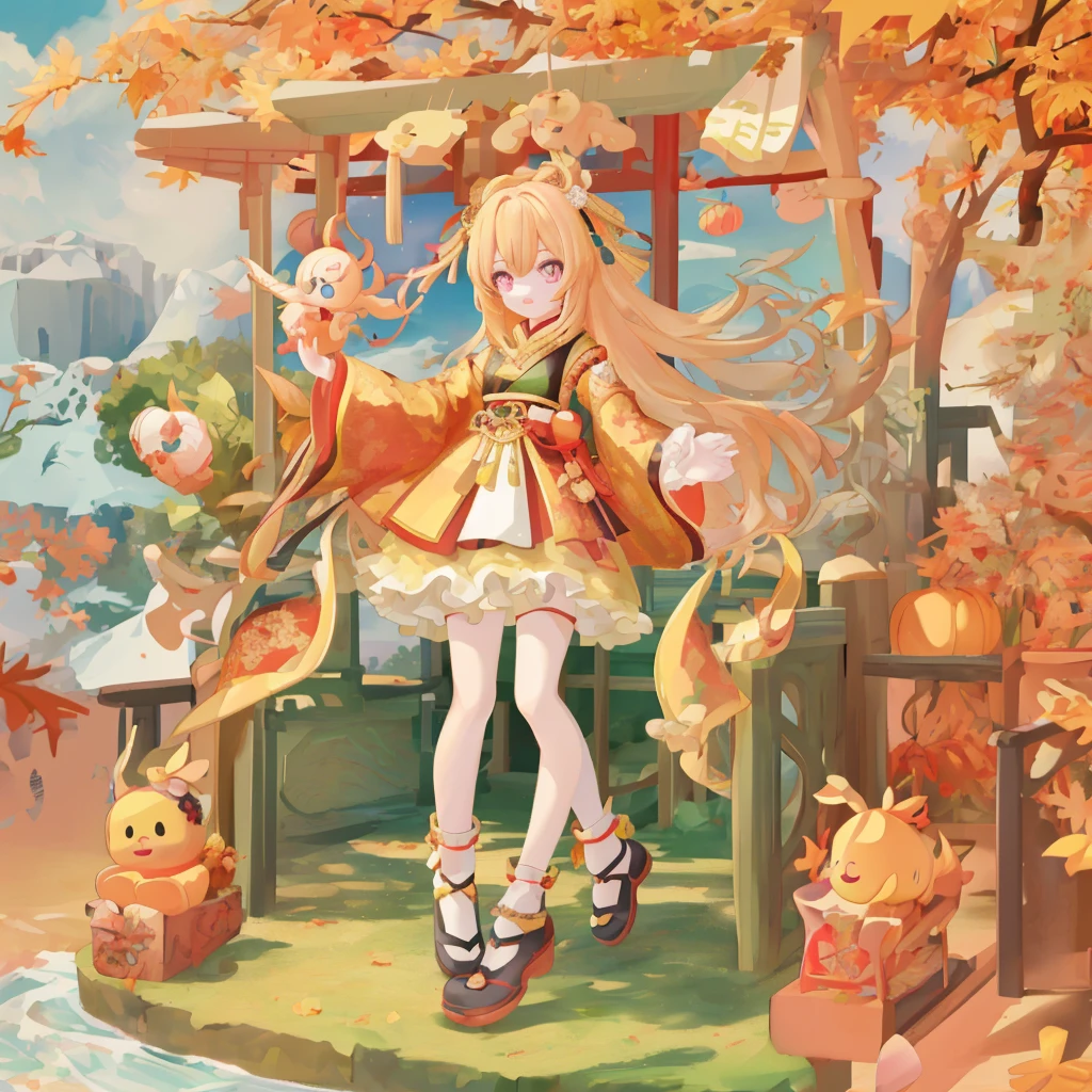 Autumn Festival、Mascot character、Animals in clothes、full body Esbian、cute little、A sexy、Well-formed face、Detailed eyes、Idol、