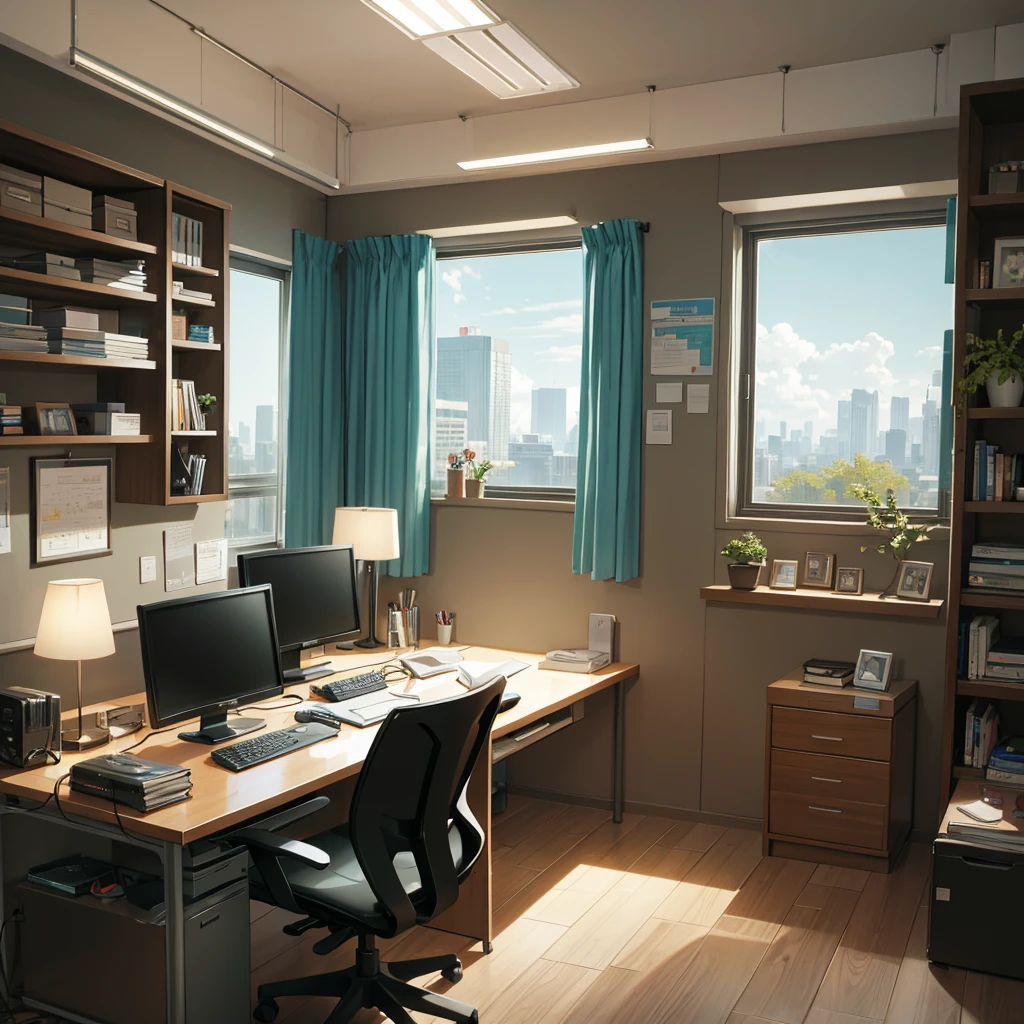 Office hour, a clock on the wall, time, fantasy, office, pc set up, office room