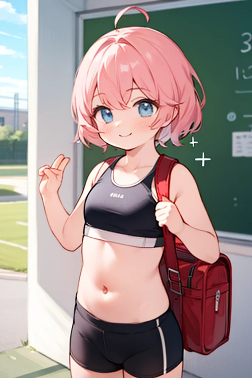 masterpiece, Highest quality, One girl, school bag、smile、Sports Bra