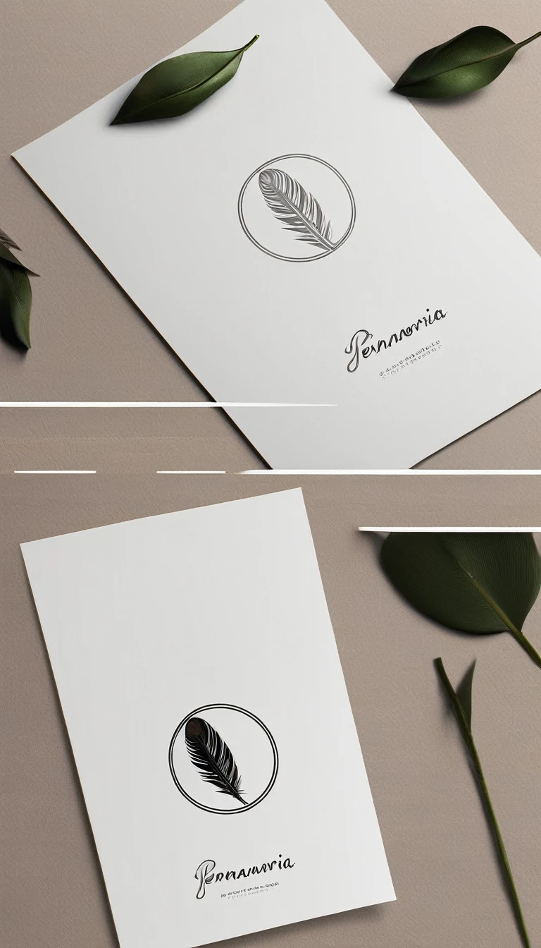 A minimal, modern, simple, cinematic logo design for the brand “Penamemoria". Create a modern, minimalistic, high-quality, logo of a bird feather