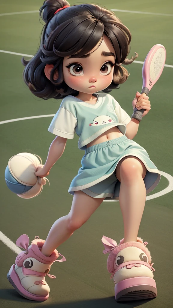 a close up of a cartoon girl hitting with slippers to boy,