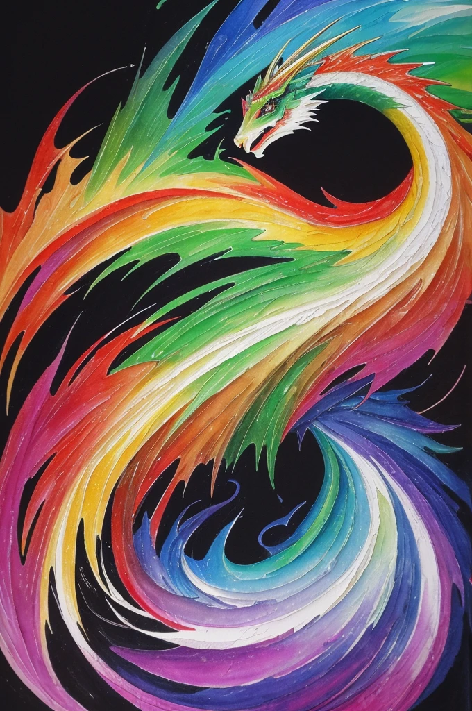A beautiful and gorgeous rainbow-colored dragon. In the world of watercolor，
rainbow Dragon
White background
The dragon's graceful posture shows its brilliance and cots body is curved and fluid，Every line drawn exudes vitality，Abstract faucet，Artistic dragon body lines，The soft texture of watercolor，The rendering of color makes the whole picture full of movement，（（s fractal art）），（（tmasterpiece，best qualtiy，extremely detaile，Ultra-high resolution，detailedbackground）），（（（abstract backgrounds））），（（a color）），blossoms，Every drop of ink blends with the pigment，It's all the collision and release of the artist's soul。