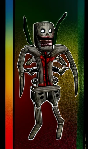 a mutated zombie with grey skin with sharp thin arms and thin legs. it has additional arms on its torso with exposed flesh on the center of the torso. it has white eyes with an exposed jaw. it has 2 parasite arms on its back
