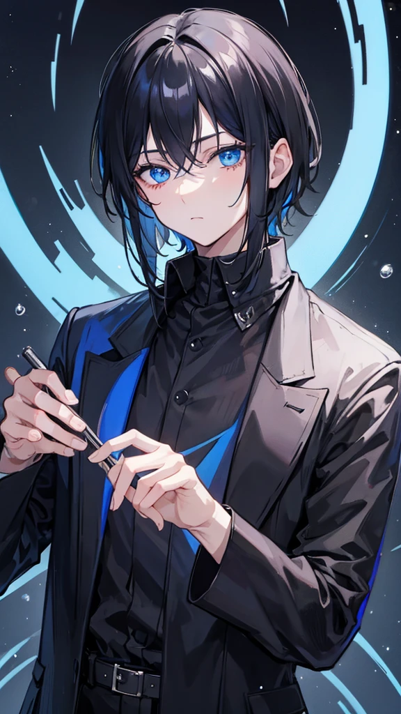black haired blue eyed man