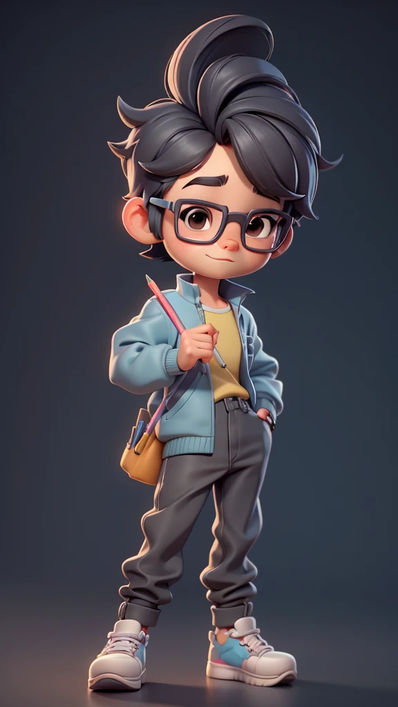  a cartoon boy with glasses holding a pencil and a pencil in his hand, cute cartoon character, animation character, cute 3 d render, cartoon character, pixar cute character design, stylized character, cute character, very stylized character design, 3 d character, 3d character, adorable digital painting, high quality character design, stylized character design, 3 d cartoon