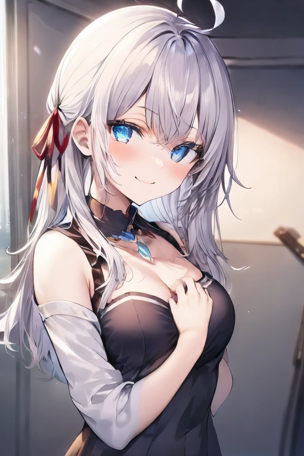 Alisa Mikhailovna Kujou、Silver Hair、Blue Eyes、Ahoge、girl、Small breasts、girl、Small breasts、Bright smile、Looks about 15 years old、Petan Musume、He is short