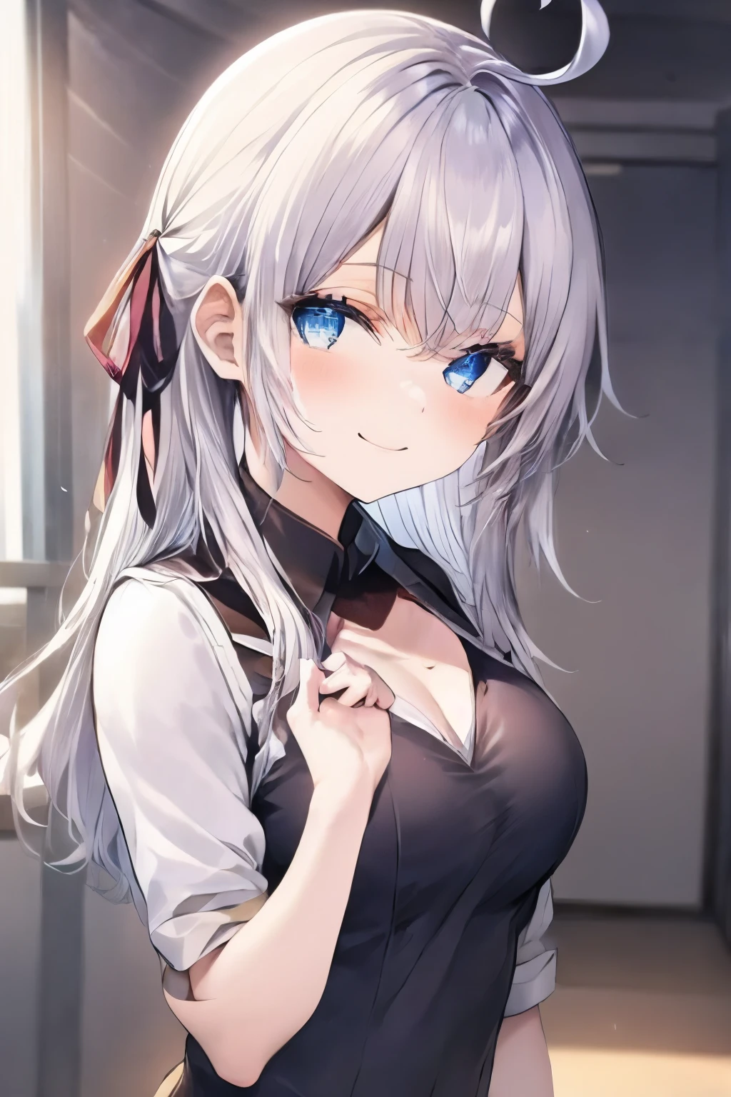 Alisa Mikhailovna Kujou、Silver Hair、Blue Eyes、Ahoge、girl、Small breasts、girl、Small breasts、Bright smile、Looks about 、Petan Musume、He is short