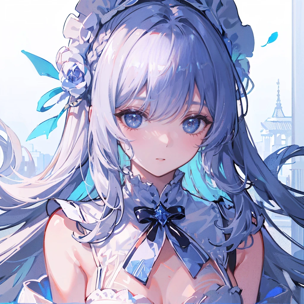 1 girl, White fluffy bikini, (((Wet))), White Room, Cinema Lighting, Hot room, Beautiful long neck, choker,relax, Raise your knees:1.5, Sleepy milky face, White micro bikini, Beautiful long thighs, Pale skin, beautiful thin face、Daytime , Detailed Hair, (Beautiful big round eyes), (The extremely complex pupil in the eye, Shining Eyes), Long eyelashes, double eyelid, Lips parted, cute, cute, ( Flat Chest), thin, (Very delicate and beautiful skin), Very detailed costume, Perfect Anatomy, Dynamic Angle, break (masterpiece, Highest quality), (Ultra high definition 8K), (Perfect design), Absurd, High resolution, ((blush)), (Ultra-fine illustrations), ((light blue Long Hair))), , Long Hair ((blush)), masterpiece, Highest quality, (wonderful, Beautiful details, Blunt bangs),、(最High resolution、clear_image) Highest quality、(((Transparency)))、Light and shadow contrast、Simple Background、((Soaring blue petals))、((Enlighten))、Very detailed、Semi-realistic、((Compensate)),Braided Hairstyles、Expressionless、((White shirt))、((View from above))、Delicate facial features、Facial Features、Just like the whole body、