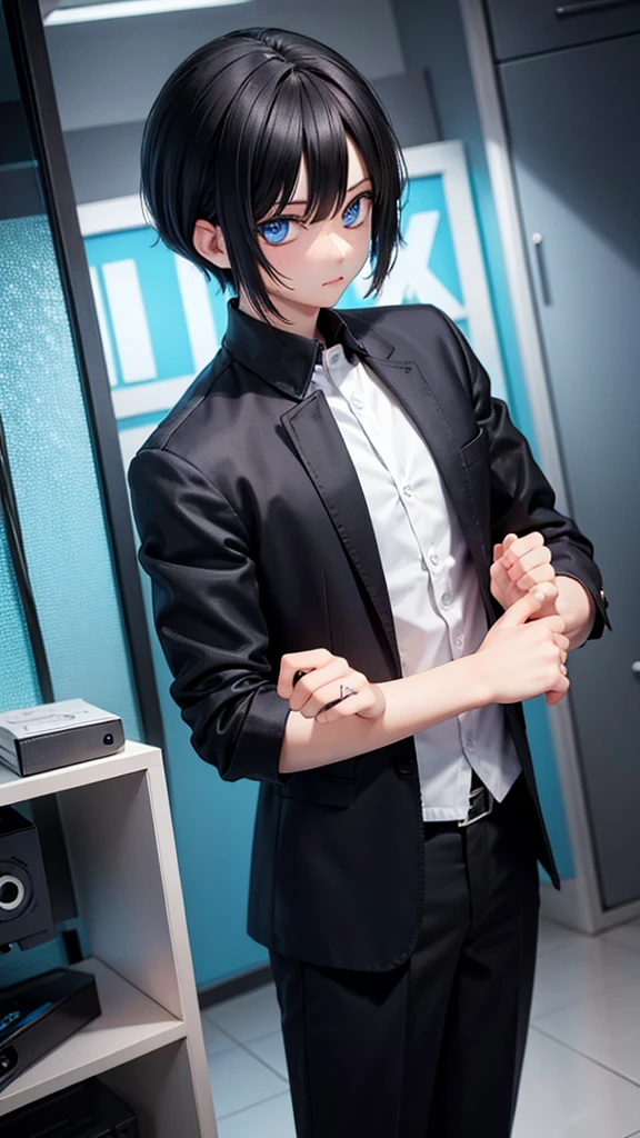 black haired blue eyed man