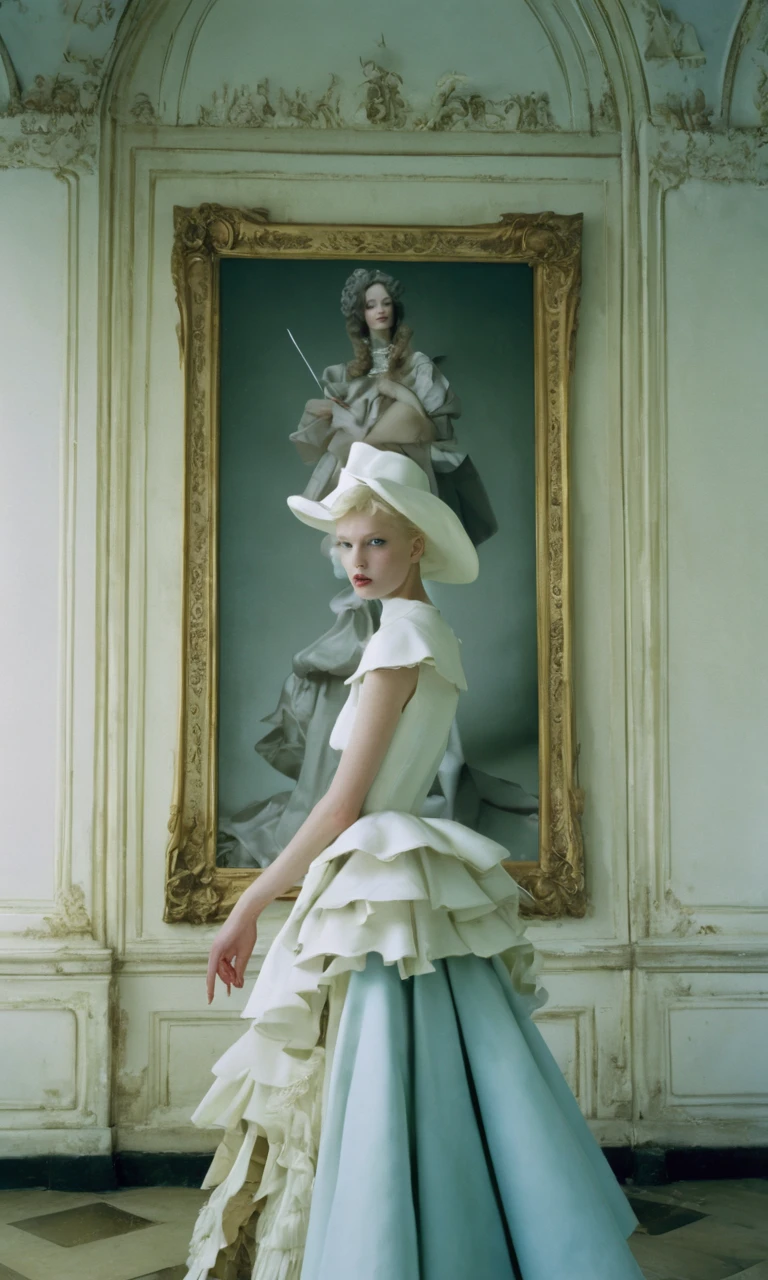 Louvre interior, fashion photoshoot, photographed by Tim Walker, ultra high definition, realistic, perfect hands, perfect figures