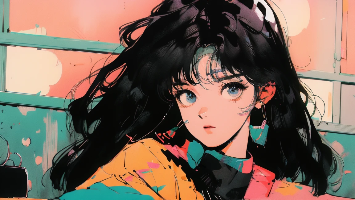 anime girl sitting on floor looking out window at city, anime aesthetic, anime vibes, Lofi Artstyle, Lo-fi portrait by the window, Watching the sunset. anime, Lofty Girl, anime art wallpaper 4 k, anime art wallpaper 4k, anime art wallpaper 8 k, anime background art, Lofi Color, Lofi Art, anime asthetic