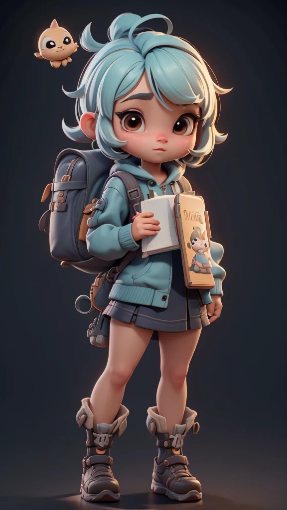 a close up of a person with a backpack and a book, cute cartoon character, cute character, adorable digital painting, cute 3 d render, small character. unreal engine 5, cute detailed digital art, childrens art in artstation, cute digital art, highly detailed character design, female explorer mini cute girl, high quality character design, animation character, 3 d character