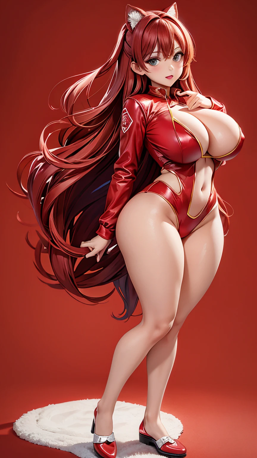 (full_body)、Woman、red_background、(big_breasts:1.5)、夏_costume