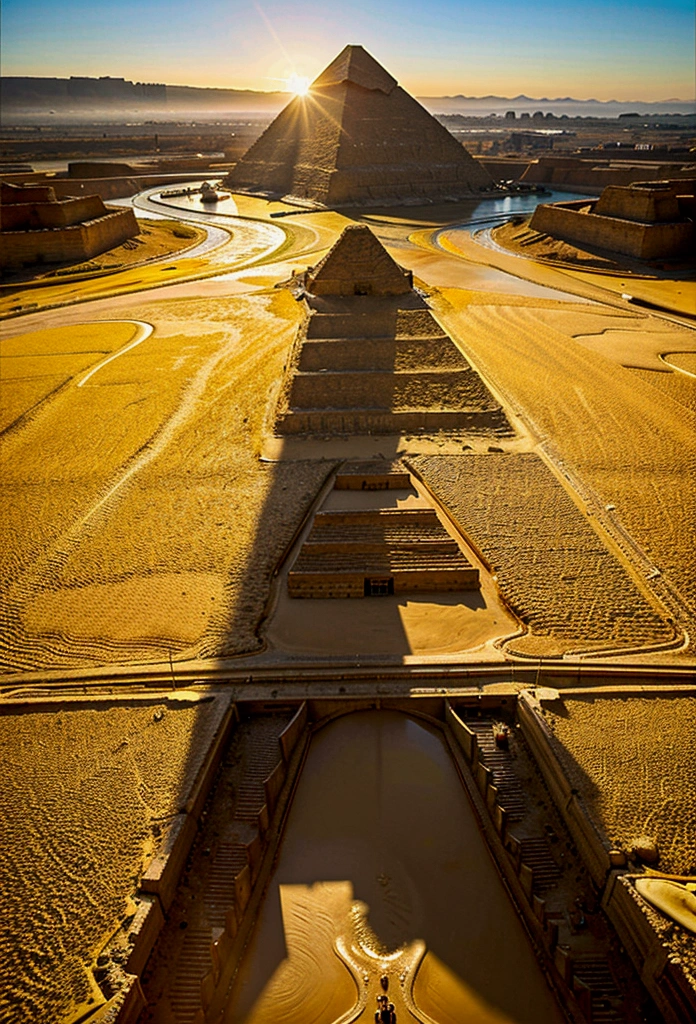 Show images of the Pyramids of Giza and the Nile River.