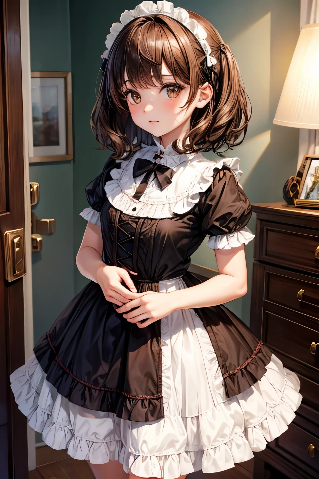 Short brown hair, brown eyes, little girl, lolita