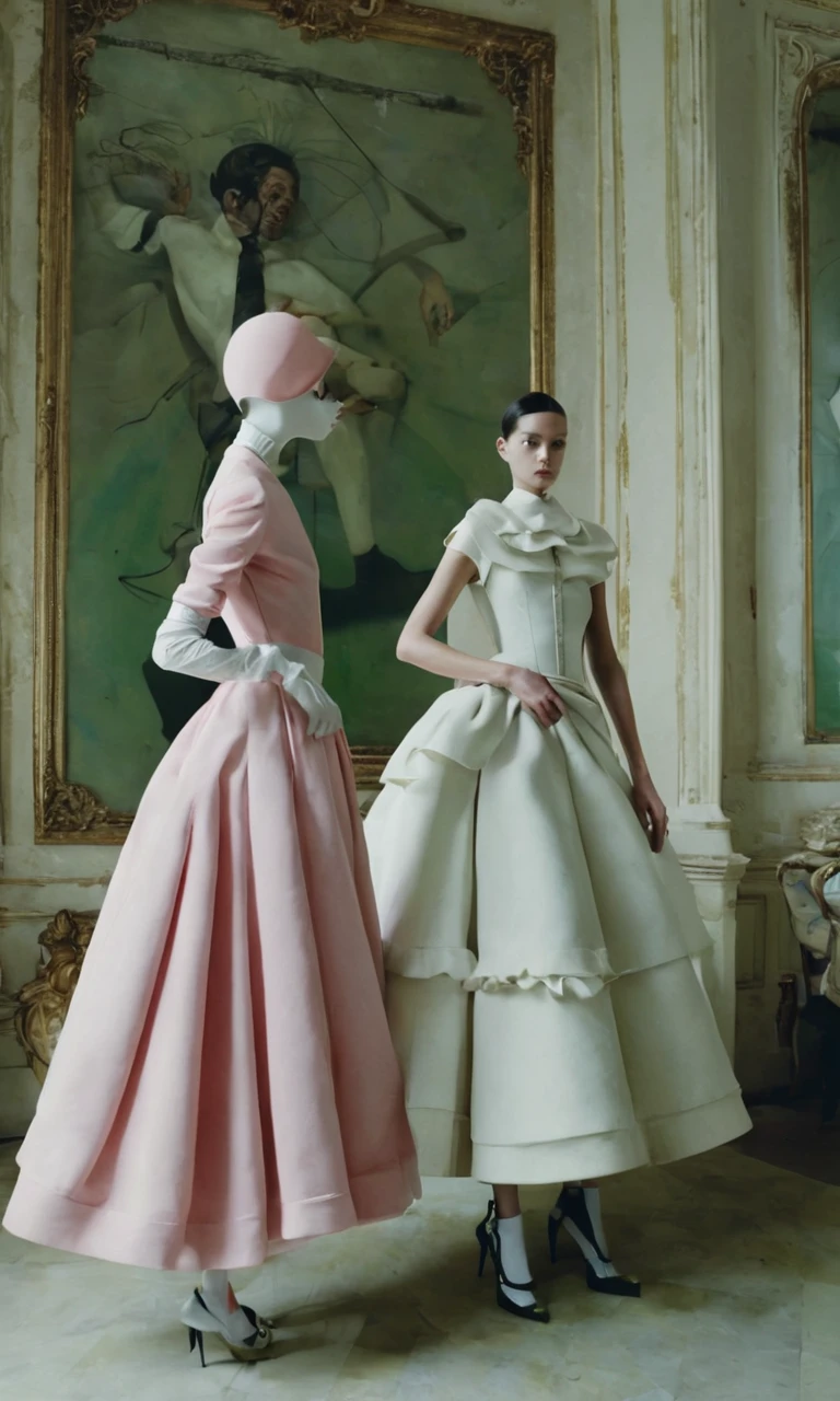 Louvre interior, fashion photoshoot, photographed by Tim Walker, ultra high definition, realistic, perfect hands, perfect figures