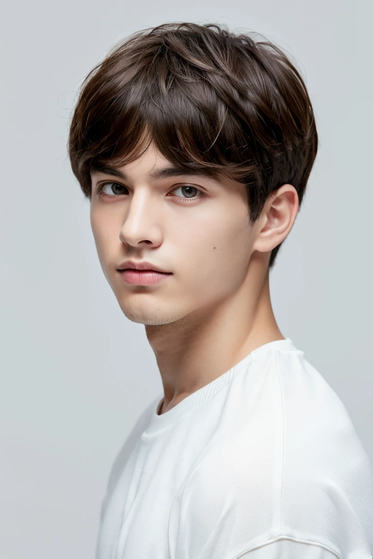 an image of a young man, a beautiful haircut, white background