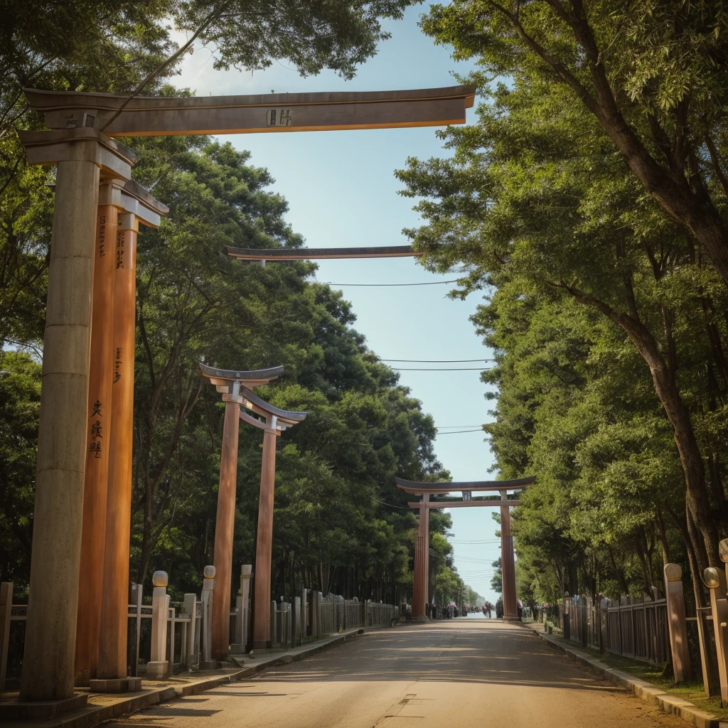 REALISTIC,Unlimited exposures,(The sacred Torii is erected on the street),Shrink the image by 10 for each exposure%,Extending infinitely into the distance,strange picture