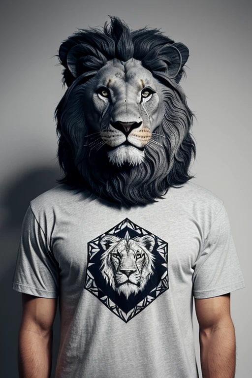 shirt design website for the image prompt of "Design a geometric lion t-shirt with a 3D illusion, giving the logo a sense of depth and realism."
