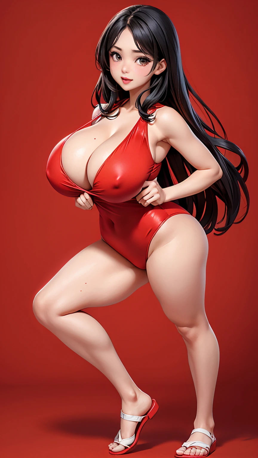 (full_body)、Woman、red_background、(big_breasts:1.5)、summer