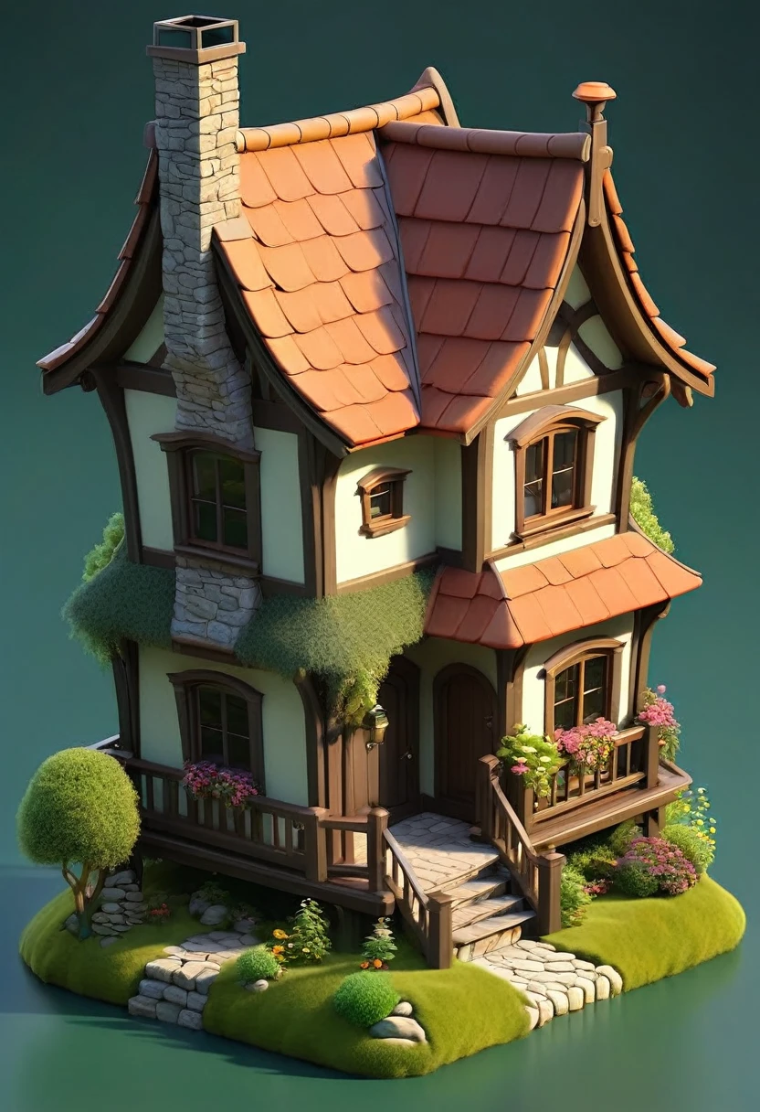 fantasy cottage house, isometric view, high detail, 4k