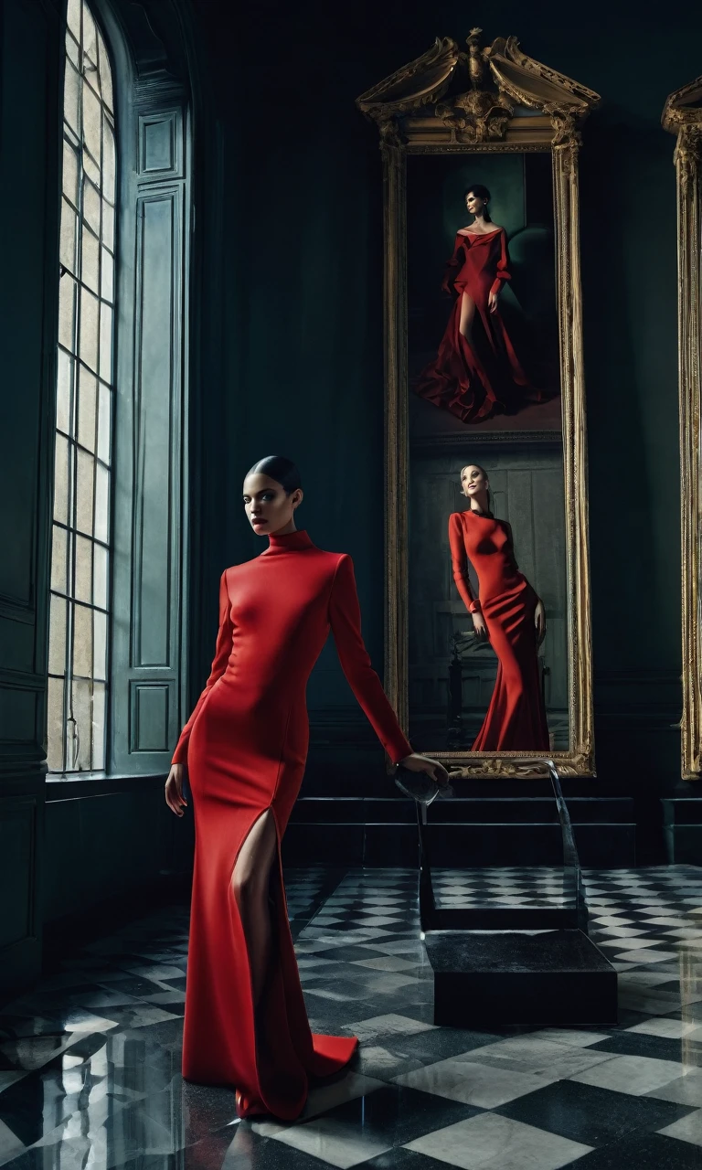 Louvre interior, fashion photoshoot, photographed by Steven Klein, ultra high definition, realistic, perfect hands, perfect figures