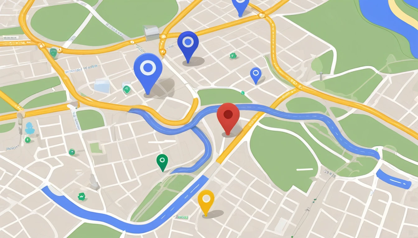 I'll start with a basic sketch and add elements that represent the businesses on Google Maps. I will use a simple style to convey the idea clearly and effectively.
Let's create the image:
Background: A stylized map with some roads and areas highlighted.
Location Markers: Several location markers on the map, representing different companies.
Business Details: Some of the location markers showing details such as business name, star rating, and opening hours.
Center Highlight: A larger, more prominent location marker in the center of the image, representing the Google My Business "miracle", with a special glow or highlight effect.