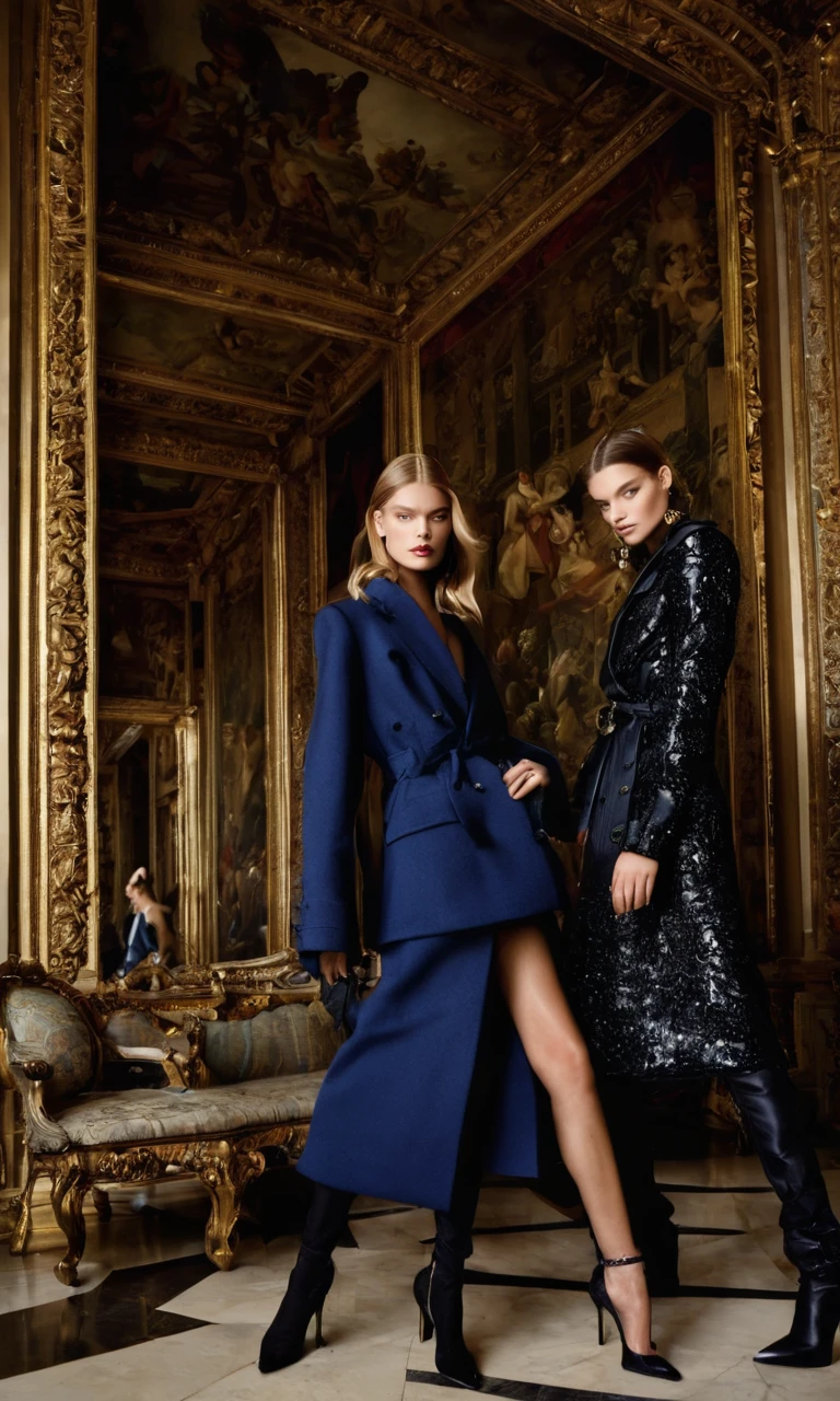 Louvre interior, fashion photoshoot, photographed by Steven Meisel, ultra high definition, realistic, perfect hands, perfect figures