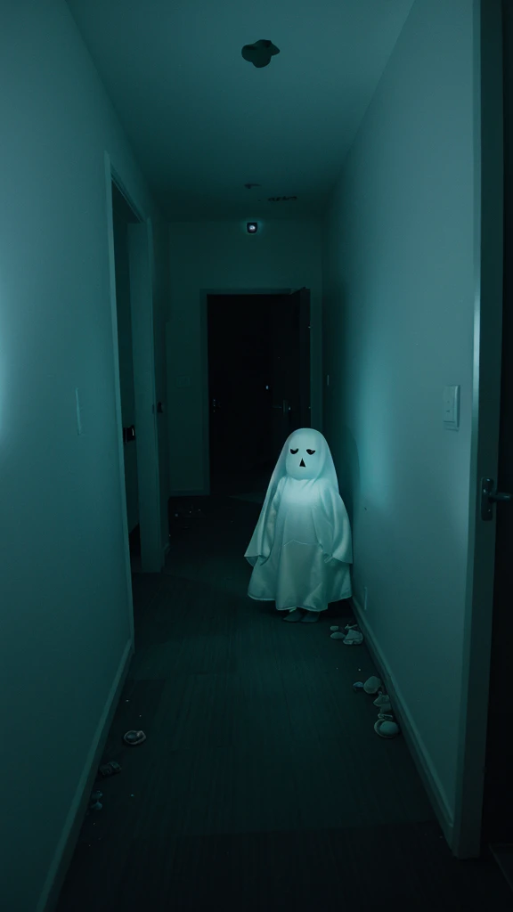 A creepy lookingghost shadow 
. In room. In night
