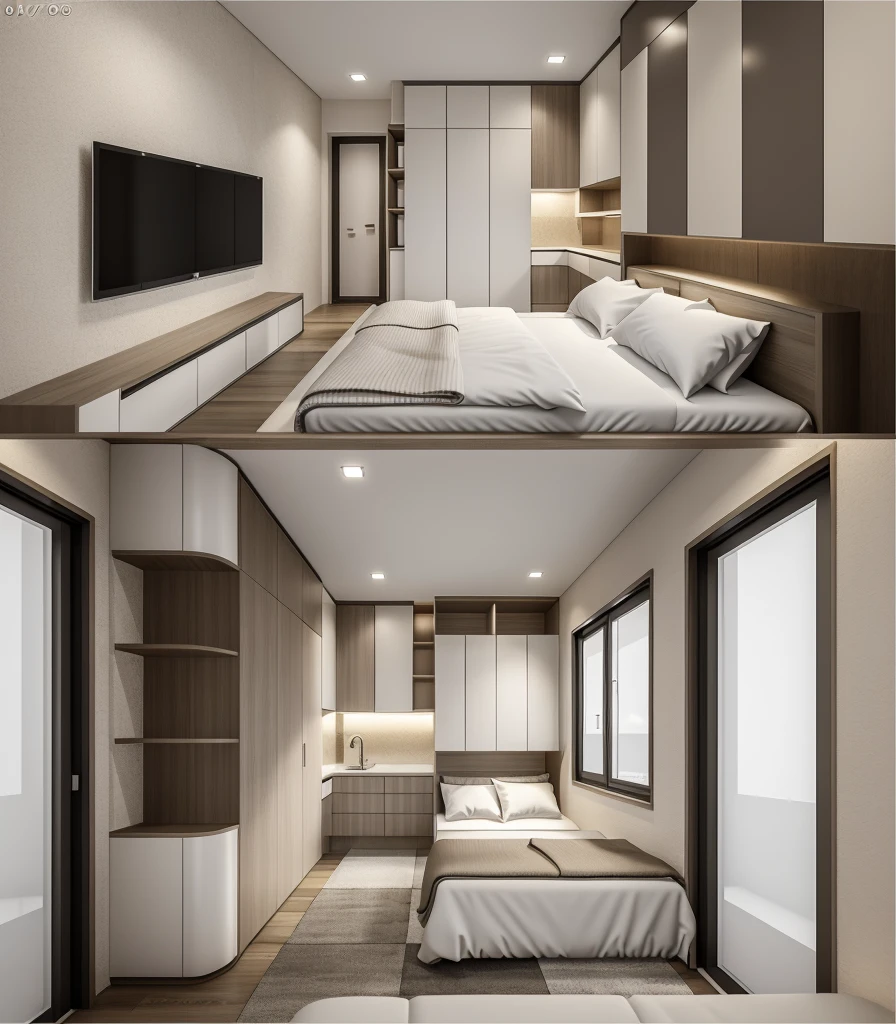 best quality, masterpiece, Interior design, cream tone, 1000k, industry style:1.2, bedroom