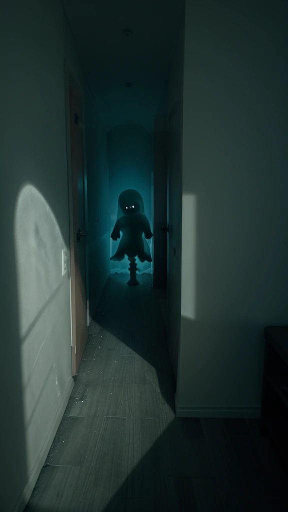 A creepy lookingghost shadow
. In room. In night. realist