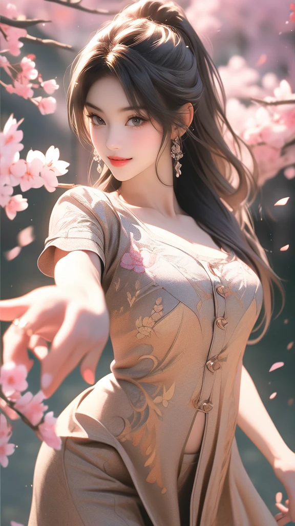 A park where cherry blossoms dance,high school girl,(random pose),(random hairstyle),(Highest image quality,(8K), Ultra-realistic, Best Quality, High quality, High Definition, high quality texture, high detailing, Beautiful detailed, fine detailed, extremely details CG, Detailed texture, realistic representation of face, masterpiece, presence)