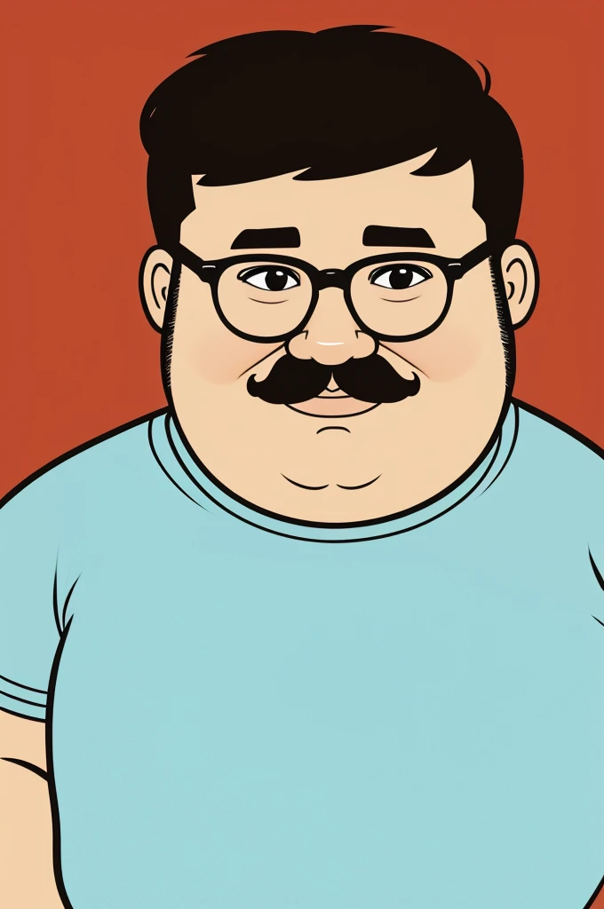 Cartoon man, a fat man with a slightly chubby face, wearing glasses and short hair
