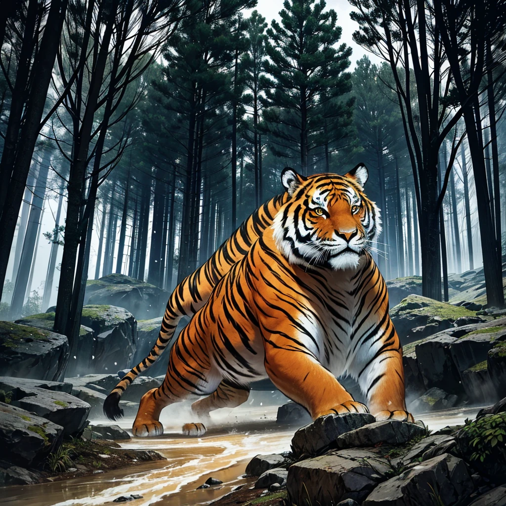 REALISTIC,Various angles of tiger roaring,After unlimited exposure,Overlapping tiger heads form multiple translucent afterimages,Positive view,Secret Forest Land