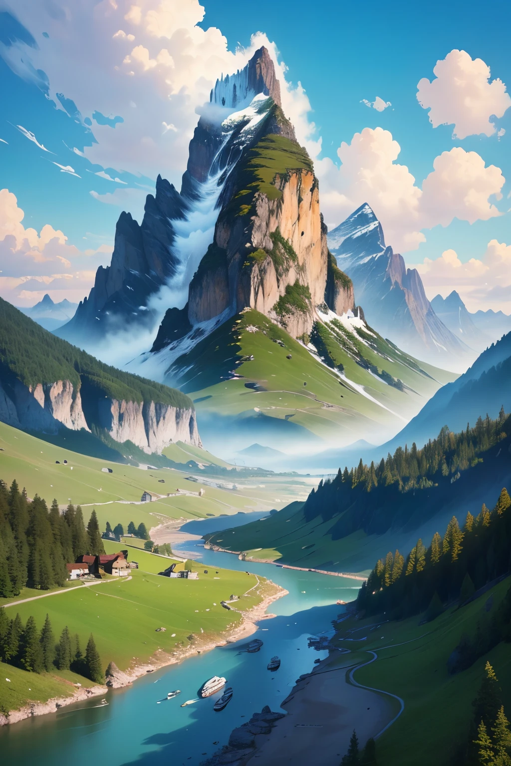 ((best qualityer)), ((work of art)), (detailded), a beautiful landscape similar to the Swiss Alps 