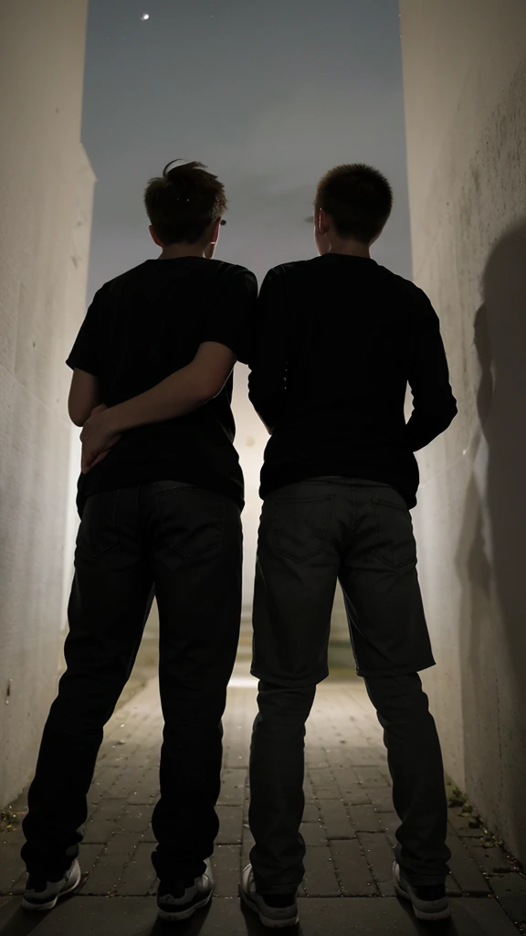 A Shadow looking on 2 teenage boys from behind in night