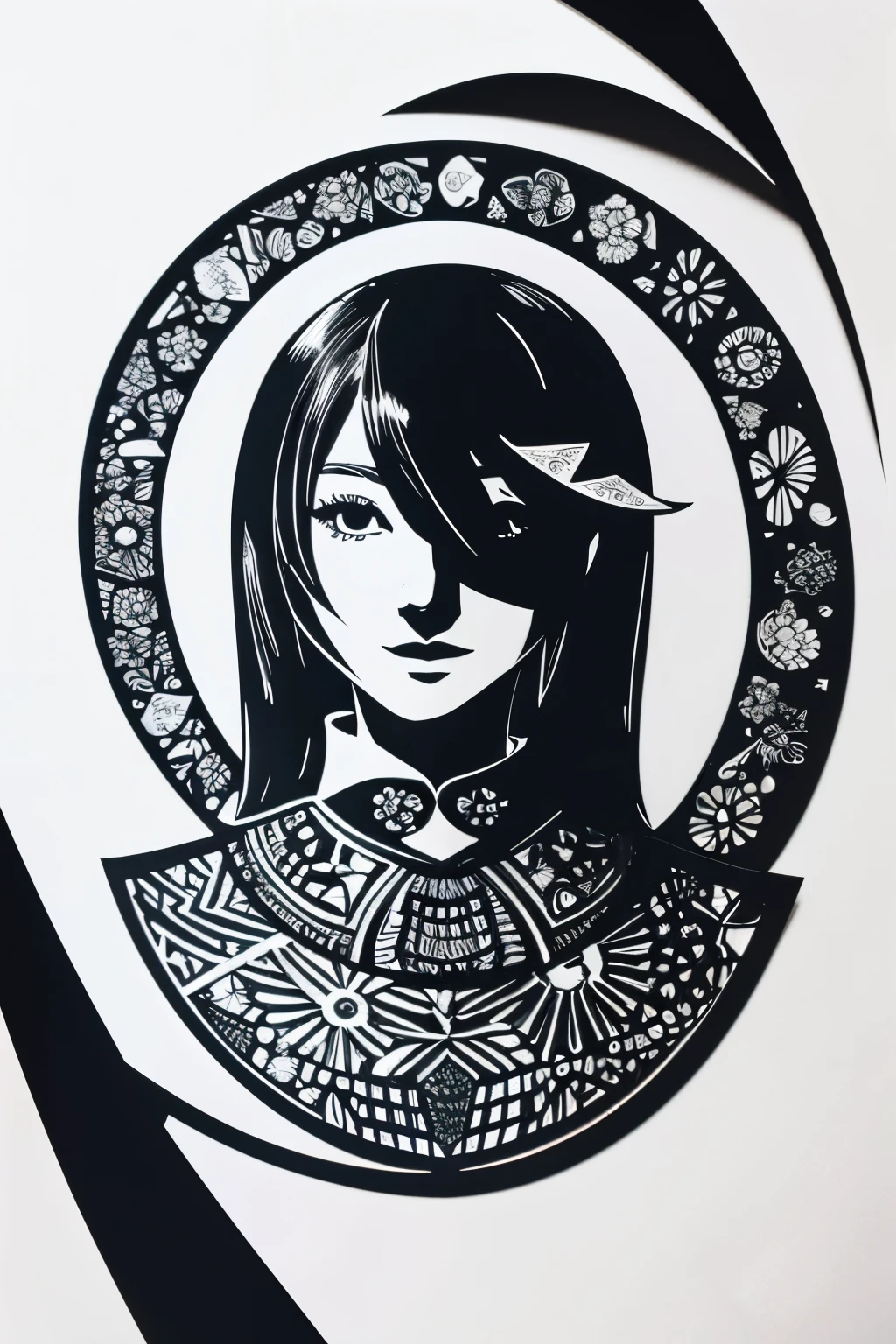 Bishamonten Paper cutting style An illustration Black and White