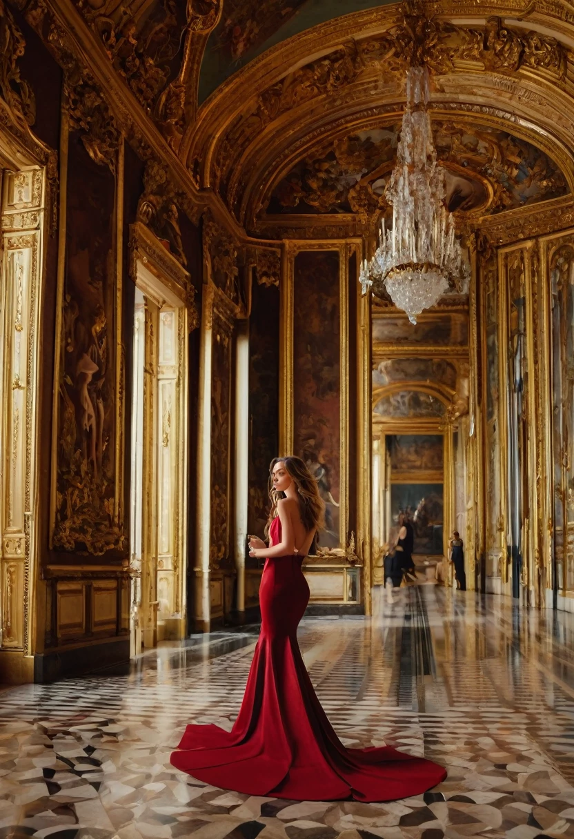 Louvre interior, fashion photoshoot, photographed by Lara Jade, ultra high definition, realistic, perfect hands, perfect figures