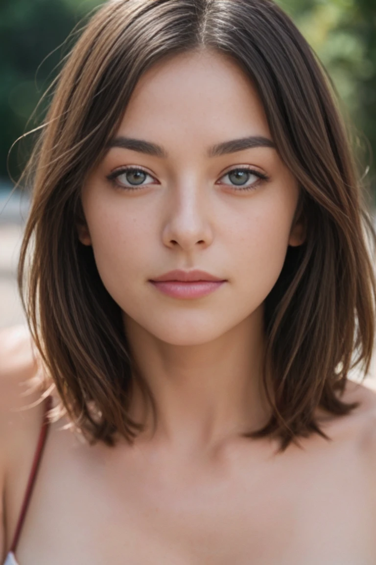 She's a young French woman, and her face exudes a soft, shy charm.

Her skin, like the finest porcelain, carries a subtle, creamy complexion. It appears as if sunlight has kissed her cheeks, leaving behind a delicate flush of pink that enhances her natural beauty. There's a certain vulnerability in her complexion, as if she carries the weight of a thousand unspoken thoughts.

Her eyes are the windows to her quiet soul. They are a gentle shade of hazel, adorned with specks of green and gold that shimmer with a hint of uncertainty. Her long, dark lashes frame these pools of emotion, casting shadows that hint at a hidden world of dreams and aspirations.

A petite nose graces the center of her face, slightly upturned in a way that adds to her endearing, shy demeanor. Her lips, though they don't often part to speak, are full and inviting, bearing the faintest trace of a nervous smile, as if she's perpetually on the verge of sharing a secret.

Her jawline is soft and delicate, giving her face an air of vulnerability. A slender neck leads down to graceful shoulders, almost as if she's constantly poised to retreat into her own world.

Her chestnut hair cascades down in loose waves, framing her face with an elegant touch. It's as if her hair is a protective curtain, shielding her from a world that might overwhelm her sensitive spirit.

This young French woman's face is a canvas of understated beauty, a reflection of her gentle and shy nature that draws others in, enticing them to discover the tender depths of her soul.