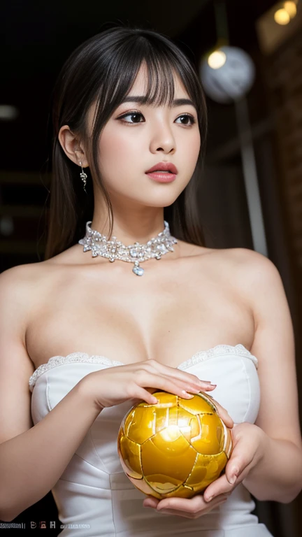 Best quality, masterpiece, high resolution, 8K Ultra HD, masterpiece, high resolution, 4k, 8k, (photorealistic: 1.2), (sharp focus), (highly detailed skin: 1.2),
one girl, cheongsam, hair ornament, necklace, jewelry, beautiful face, beautiful woman, (holding a beautiful shining ball in her palms with both hands clasped in front of her face), ((shining ball emitting beautiful light: 1.5)), (gazing at the ball: 1.5), ((looking down: 1.5)), beautiful face illuminated by light, beautiful proportions, ample breasts, cowboy shot, milky way, double long exposure, movie still, (tyndall effect: 1.5), (dark studio: 1.5), (gazing at the ball: 1.5), rim lighting, two-tone lighting, 8k uhd, dslr, soft lighting, volumetric lighting, candid, photography, bokeh, (staring into the ball: 1.5), (staring into the ball: 1.5),