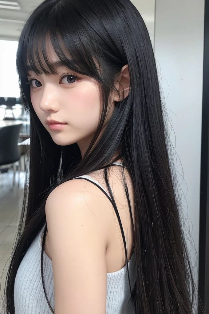 Cool Girls、Long black hair without bangs、gray hanging eyes