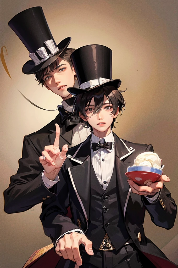 a 19 year old young man, magician, top hats