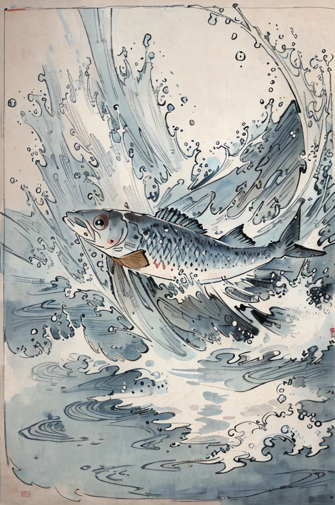 （tmasterpiece，best qualtiy：1.2），Tradition Chinese Ink Painting，near a riveshing，The fish，Frozen，A  boat，a old man，A fisherman，Thrush