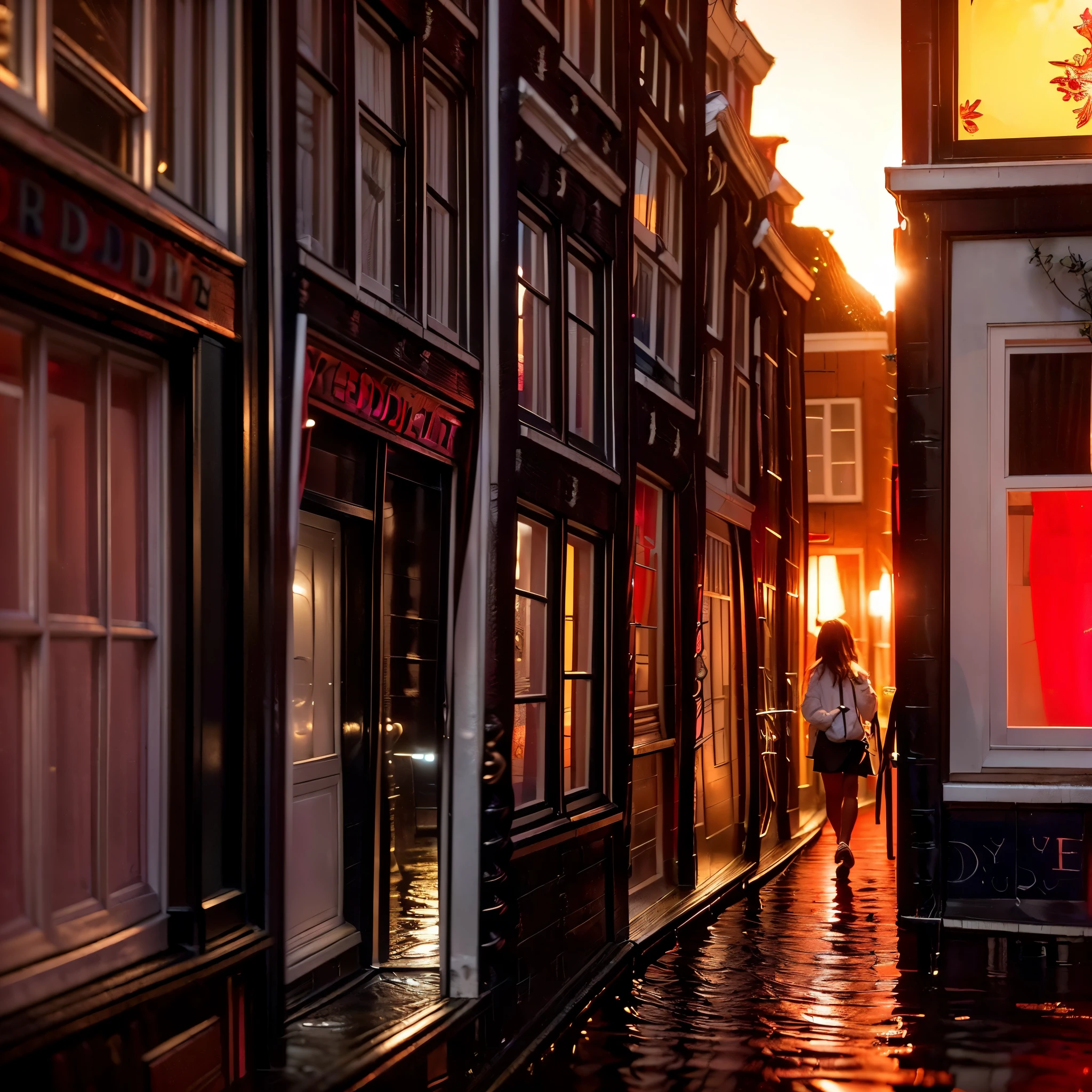 ((ExtremelyDetailed (One of the windows in Amsterdam's Red Light District:1.37) in WHITE at Dusk Enoshima Beach)), (masterpiece 8K TopQuality) (ProfessionalPhoto:1.37), ZoomLayer, (ZoomedOut:1.28, wide-angle) busy sidewalk