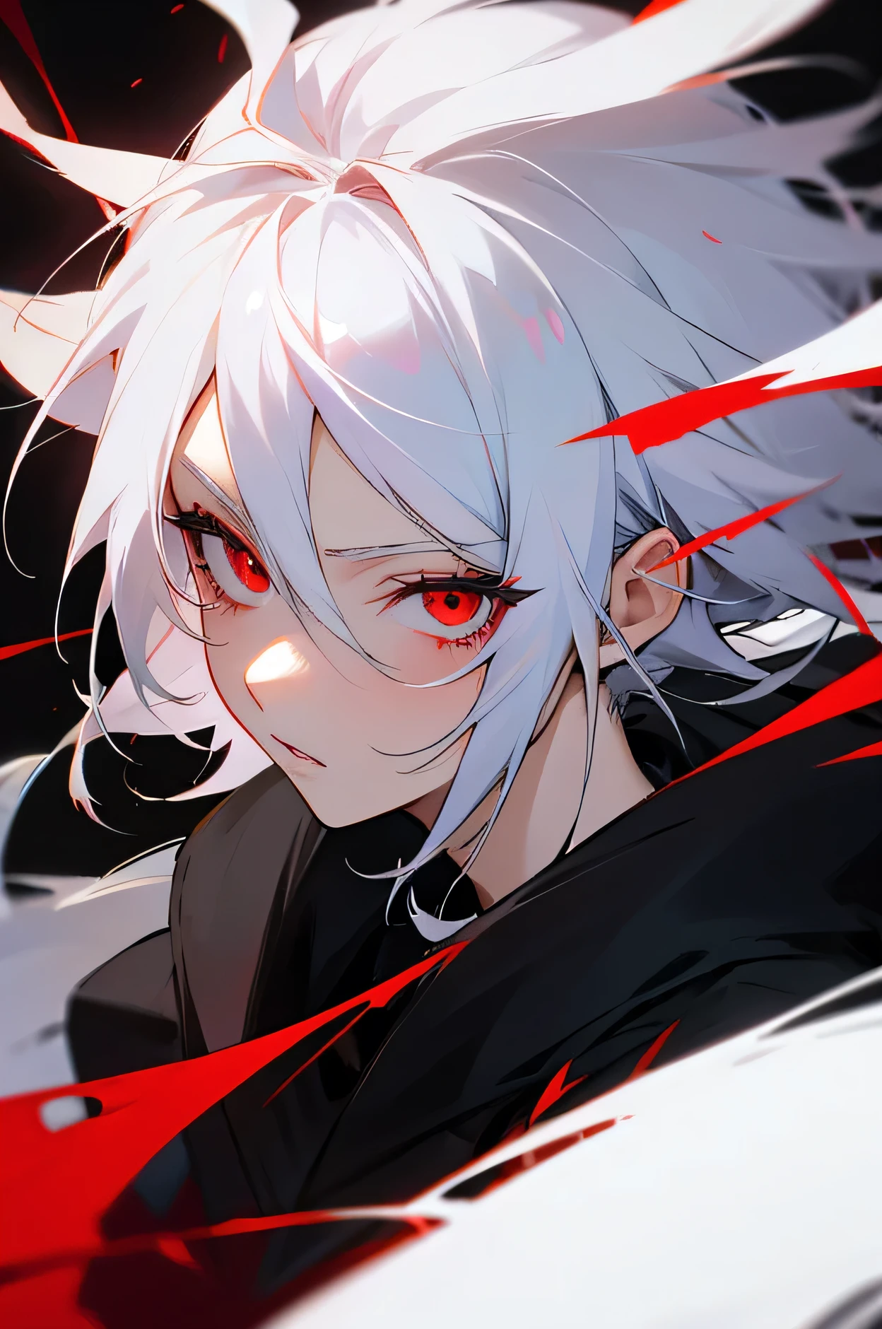 Anime character with white hair and red eyes 