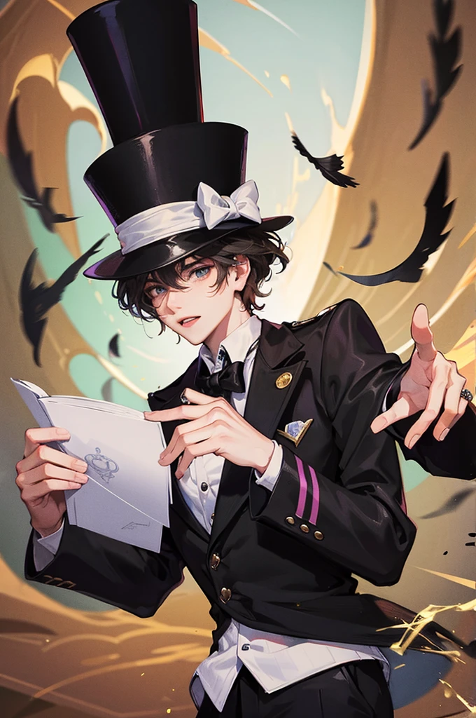 a 19 year old young man, magician, top hats