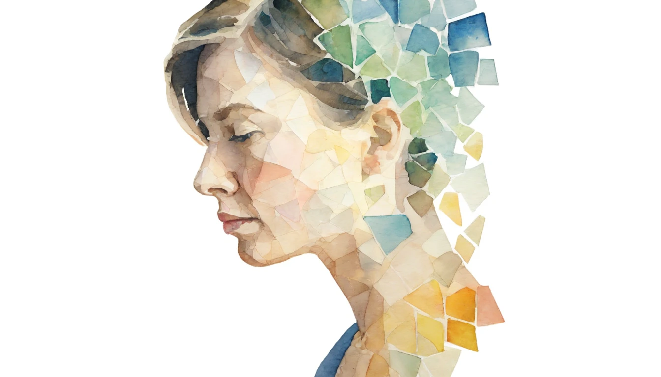 Watercolor, blurred portrait, profile, 10000 pieces of broken glass