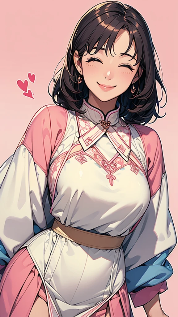 woman，(1 person),With a smile, She expressed her joy, Beautiful and smiling, Laugh gently, Cute smile, 美しいWith a smile, Happy and cheerful expression, And she laughs，very happy, (masterpiece、Highest quality)、Best details
