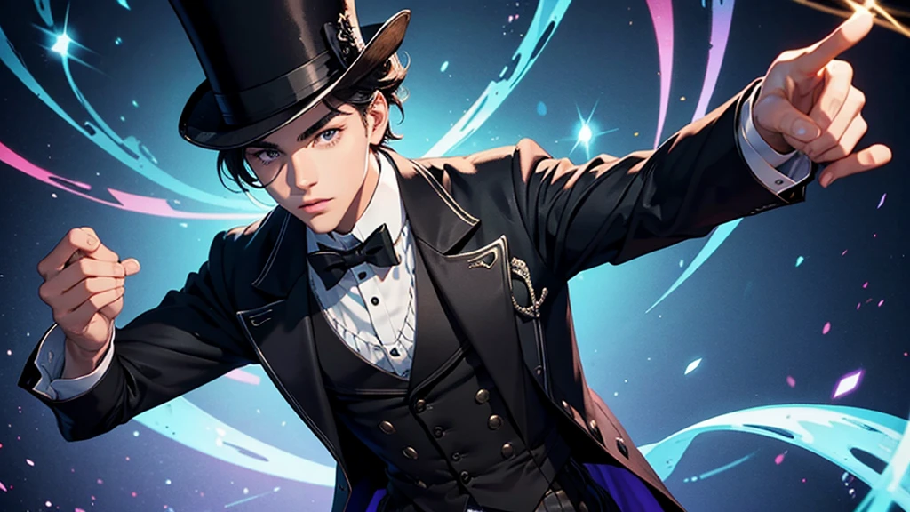 a 19 year old young man, magician, top hats